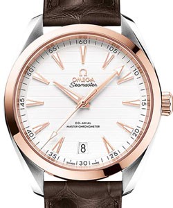 Seamaster Aqua Terra 150M Master Chronometer 41mm Automatic in Steel with Rose Gold Bezel on Brown Alligator Leather Strap with Silver Stick Dial