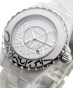 J12 33mm Quartz in Ceramic with Steel Rimmed & White Ceramic Bezel On White Ceramic Bracelet with White Lacquered Arabic Dial