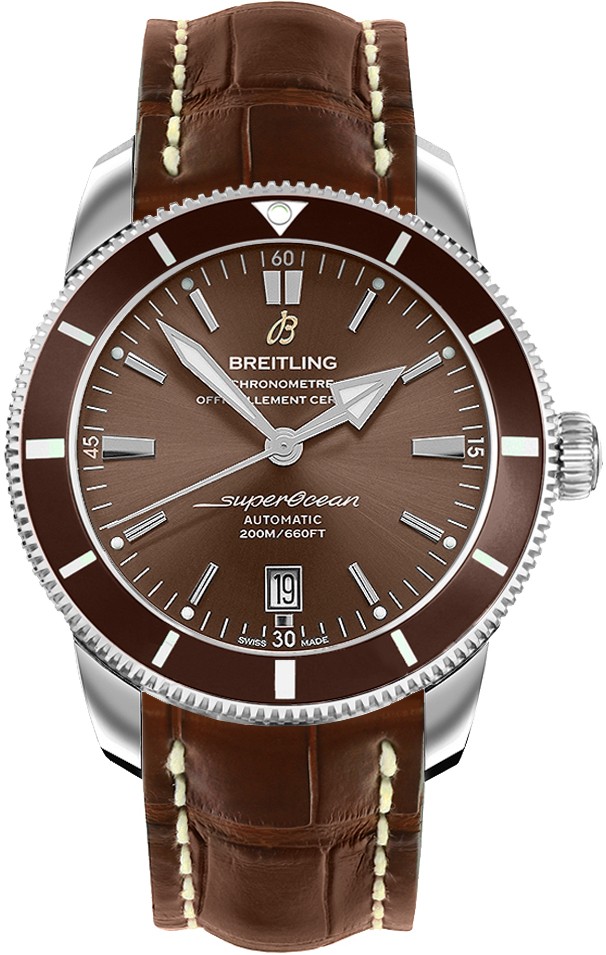 Superocean Heritage II 46mm Automatic in Steel with Bronze Ceramic Bezel on Brown Alligator Leather Strap with Bronze Dial