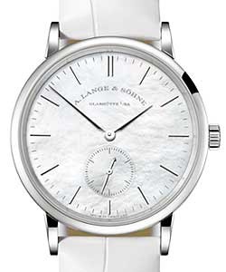 Saxonia 35mm in White Gold on White Crocodile Leather Strap with White MOP Index Dial