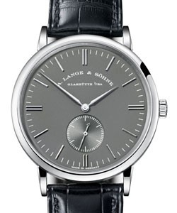Saxonia Boutique Edition 37mm in White Gold on Black Alligator Leather Strap with Grey Index Dial