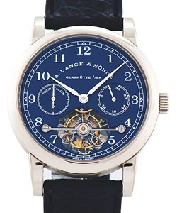 Tourbograph Pour le Merite 38.5mm Mechanical in White Gold on Crocodile Leather Strap with Blue Arabic Dial