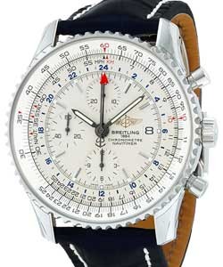 Navitimer World Chronograph 46mm in Steel on Black Crocodile Leather Strap with Silver Dial