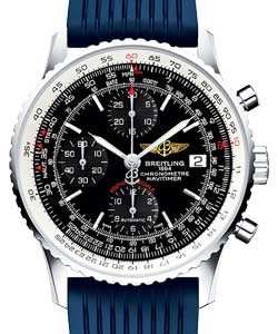 Navitimer Heritage 42mm in Steel on Blue Lined Rubber Strap with Black Dial
