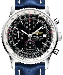 Navitimer Heritage 42mm in Steel on Blue Calfskin Leather Strap with Black Dial