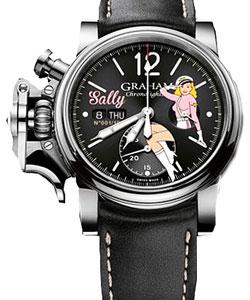 Chronofighter Vintage Nose Art in Steel On Black Calfskin Leather Strap with Black Dial - Limited Edition of 100 Pieces