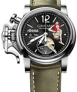 Chronofighter Vintage Nose Art in Steel On Green Calfskin Leather Strap with Black Dial - Limited Edition of 100 Pieces
