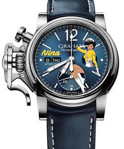 Chronofighter Vintage Nose Art in Steel On Blue Calfskin Leather Strap with Blue Dial - Limited Edition of 100 Pieces