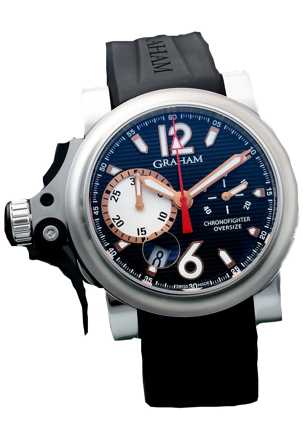Chronofighter Trigger R.A.C 45mm in Steel on Black Rubber Strap with Black Dial