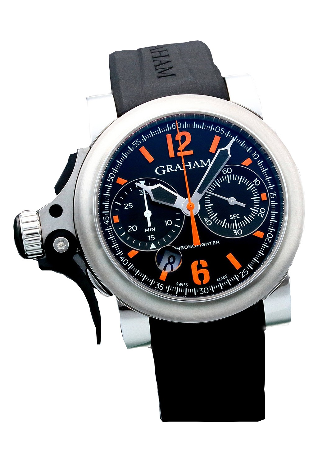 Chronofighter Trigger R.A.C 45mm in Steel on Black Rubber Strap with Black and Orange Dial