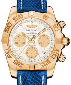 Chronomat 41 in Rose Gold on Marine Blue Lizard Leather Strap with Sierra Silver Dial - Gold Subdials