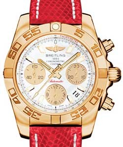 Chronomat 41 Automatic in Rose Gold on Red Lizard Leather Strap with Mother of Pearl Dial and Gold Subdials