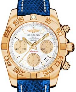 Chronomat 41 Automatic in Rose Gold on Blue Lizard Leather Strap with Mother of Pearl Dial and Gold Subdials
