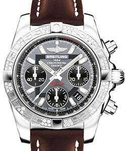 Chronomat 41 in Steel with Diamond Bezel on Brown Calfskin Leather Strap with Grey Dial - Black Subdials