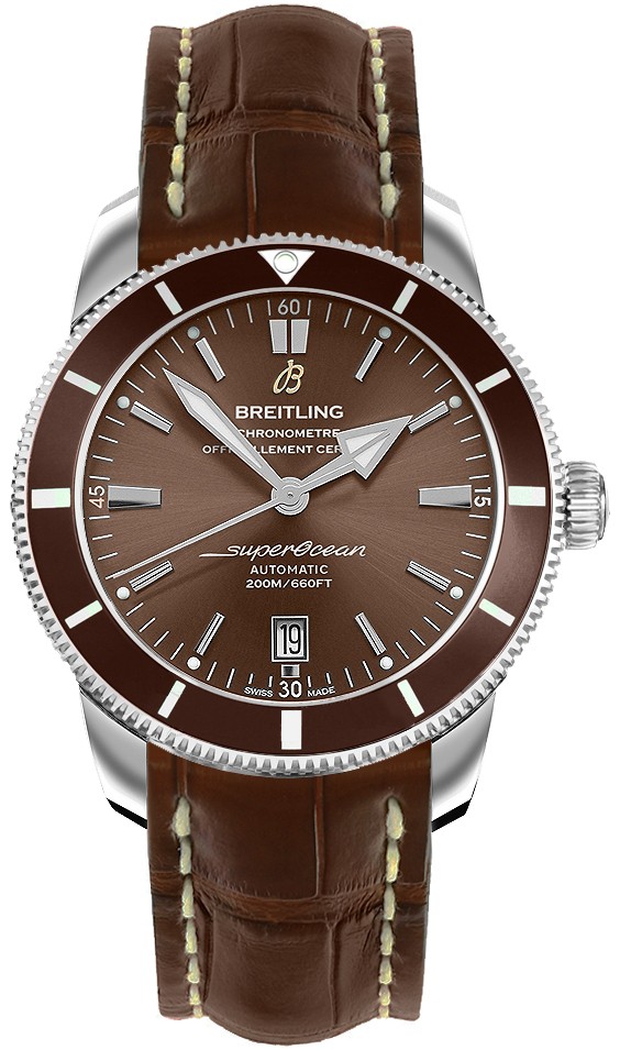 Superocean Heritage II 42mm Automatic in Steel with Bronze Ceramic Bezel on Brown Crocodile Leather Strap with Bronze Dial