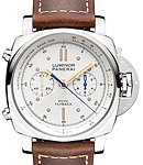 Luminor 1950 Chronograph 44mm Automatic in Steel on Brown Leather Strap with Ivory Dial