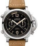 Luminor 1950 Chronograph 47mm Automatic in Titanium with Silver-Tone Titanium Bezel on Brown Calfskin Leather Strap with Black Dial