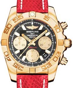 Chronomat 41mm in Rose Gold on Red Lizard Leather Strap with Black Dial - Gold Subdials
