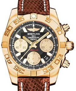 Chronomat 41mm in Rose Gold on Brown Lizard Leather Strap with Black Dial - Gold Subdials