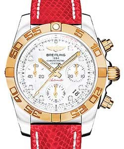 Chronomat 41 in Steel with Rose Gold Bezel On Red Lizard Leather Strap with MOP Diamond Dial