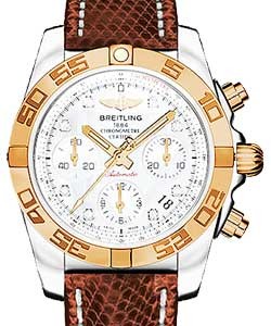 Chronomat 41mm in Steel with Rose Gold Bezel On Brown Lizard Leather Strap with MOP Diamond Dial