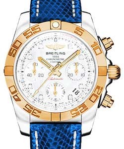 Chronomat 41 in Steel with Rose Gold Bezel On Blue Lizard Leather Strap with MOP Diamond Dial