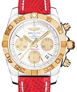 Chronomat 41mm in Steel with Rose Gold Bezel on Red Lizard Leather Strap with Mother of Pearl Dial - Gold Subdials