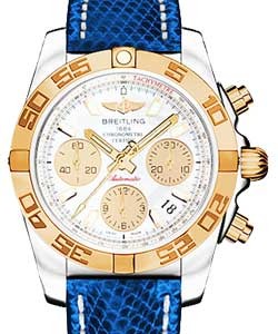 Chronomat 41mm in Steel with Rose Gold Bezel on Blue Lizard Leather Strap with Mother of Pearl Dial - Gold Subdials