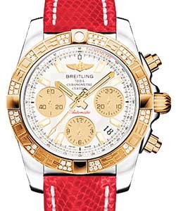 Chronomat 41 in Steel with Rose Gold Diamond Bezel on Red Lizard Leather Strap with Silver Dial and Gold Subdials