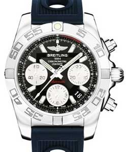Chronomat chronograph 41mm in Steel on Blue Ocean Rubber Strap with Onyx Black Dial - Silver Subdials