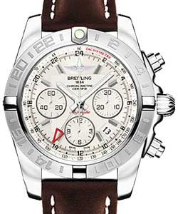 Chronomat 44mm GMT Chronograph Automatic in Steel on Brown Calfskin Leather Strap with Sierra Silver Dial