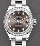 Datejust 28mm in Steel with White Gold Diamond Bezel on Steel Oyster Bracelet with Dark Grey Diamond Dial