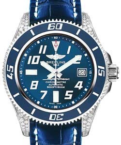 Superocean 42mm Automatic in Steel with Diamonds Lugs on Blue Crocodile Leather Strap with Blue Dial