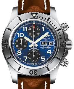 Superocean Chronograph 44mm Automatic in Steel on Brown Calfskin Leather Strap with Mariner Blue Dial