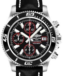 Superocean Chronograph II 44mm Automatic in Steel on Black Calfskin Leather Strap with Black Dial