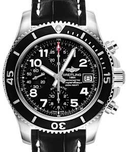 Superocean Chronograph 42mm Automatic in Steel on Black Crocodile Leather Strap with Black Dial