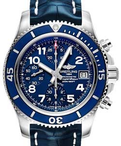 Superocean Chronograph 42mm Automatic in Steel on Blue Crocodile Leather Strap with Blue Arabic Dial