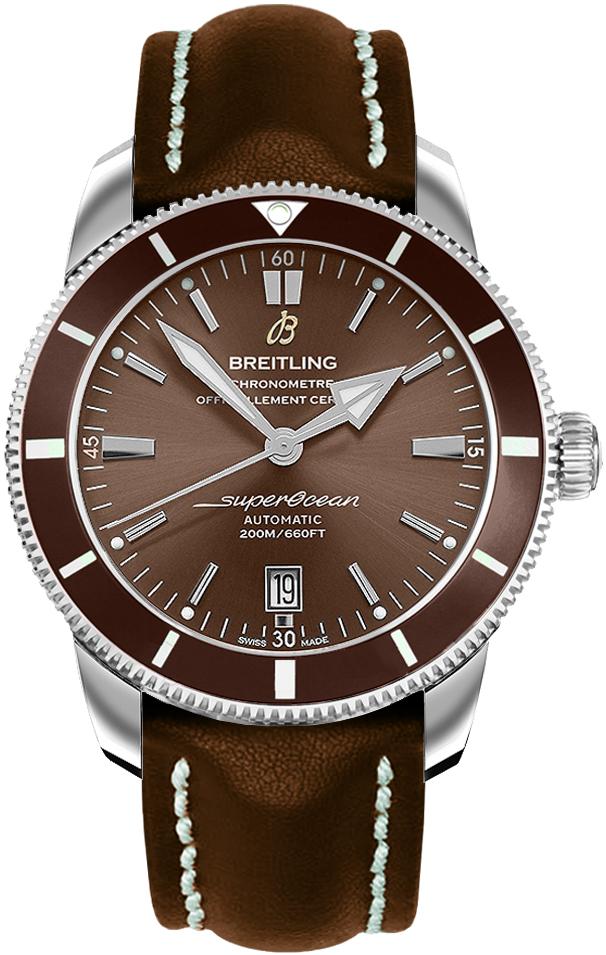 Superocean Heritage II 46mm Automatic in Steel with Bronze Ceramic Bezel on Brown Calfskin Leather Strap with Bronze Dial