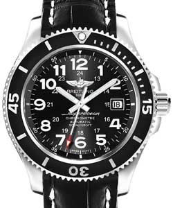 Superocean II 42mm Automatic in Steel with Black Bezel on Black Calfskin Leather Strap with Black Dial