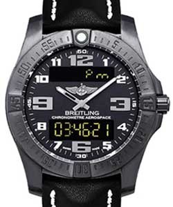 Professional Evo Night Mission 43mm in Black Titanium on Black Calfskin Leather Strap with Volcano Black Dial