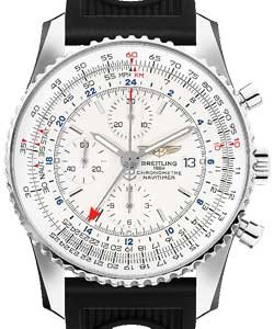 Navitimer World Chronograph 46mm in Steel on Black Rubber Strap with Silver Dial