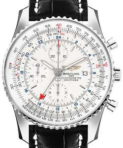 Navitimer World Chronograph 46mm Automatic in Steel on Black Crocodile Leather Strap with Black Dial