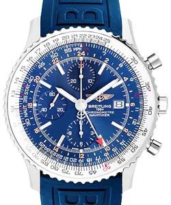 Navitimer World Chronograph 46mm Automatic in Steel on Blue Rubber Strap with Blue Dial