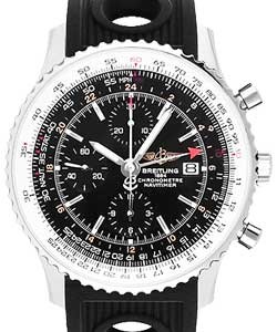 Navitimer World Chronograph 46mm in Steel on Black Rubber Strap with Black Dial