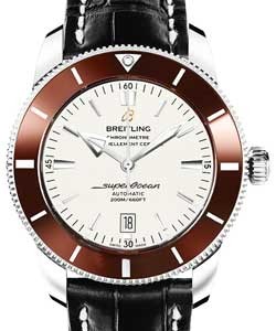 Superocean Heritage II 46mm in Steel with Bronze Ceramic Bezel on Black Crocodile Leather Strap with Silver Dial