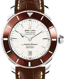 Superocean Heritage II 46mm in Steel with Bronze Ceramic Bezel on Brown Crocodile Leather Strap with Silver Dial