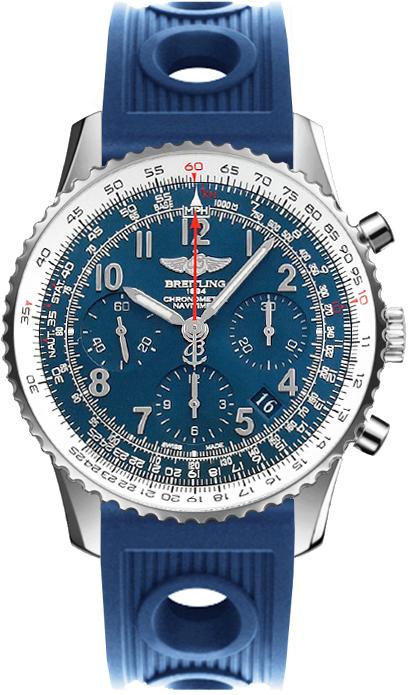 Navitimer 01 Chronograph 43mm Automatic in Steel on Blue Ocean Racer Rubber Strap with Blue Dial