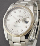 Date 34mm in Steel with Fluted Bezel on Oyster Bracelet with Silver Arabic & Diamond Dial