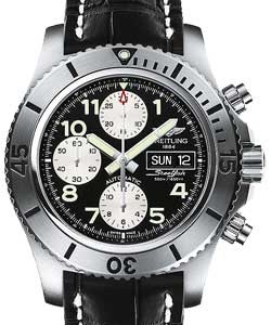 Superocean Chronograph Steelfish 44mm Automatic in Steel on Black Crocodile Leather Strap with Black Dial