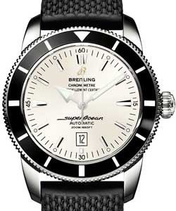 Superocean Heritage II 46 in Steel with Black Ceramic Bezel on Black Aero Classic Rubber Strap with Silver Dial